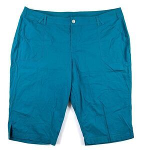 Lane Bryant Bermuda Shorts Women's Sz 26 High Rise Flat Front Stretch Teal Green